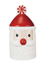 Hand-Painted Ceramic Santa Shaped Cookie Jar w/ Lid, Red & White