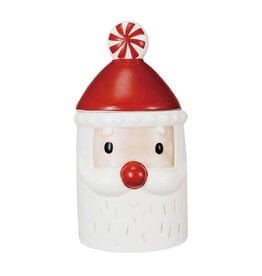 Hand-Painted Ceramic Santa Shaped Cookie Jar w/ Lid, Red & White
