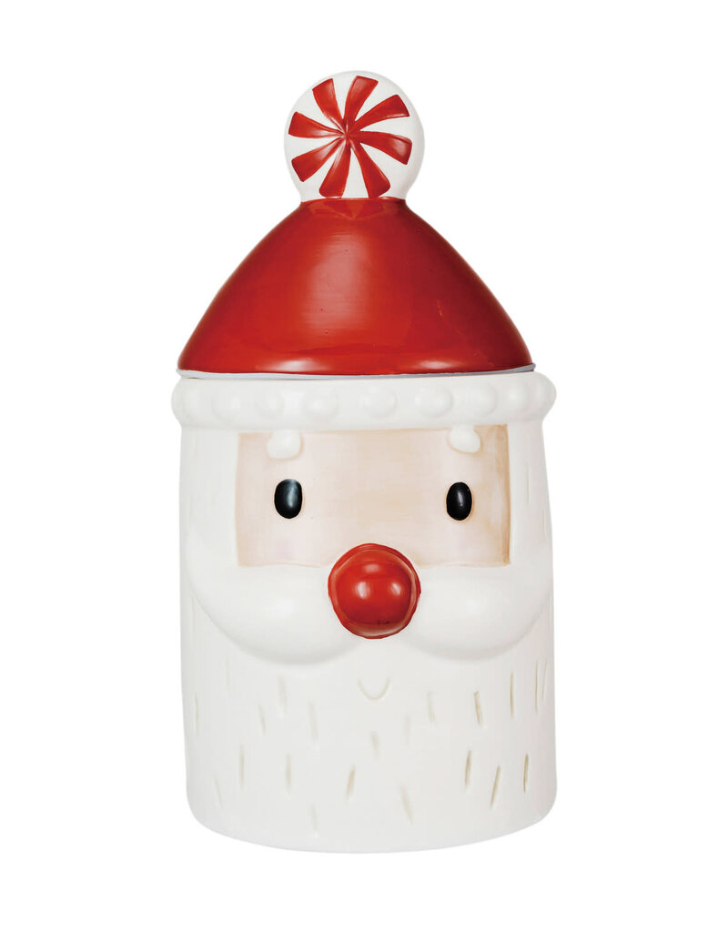 Hand-Painted Ceramic Santa Shaped Cookie Jar w/ Lid, Red & White