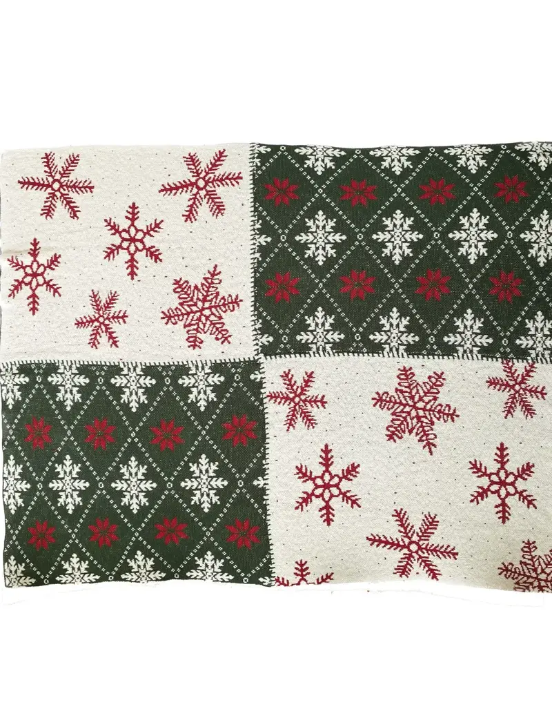 Cotton Knit Throw w/ Snowflake Patterns, Multi Color