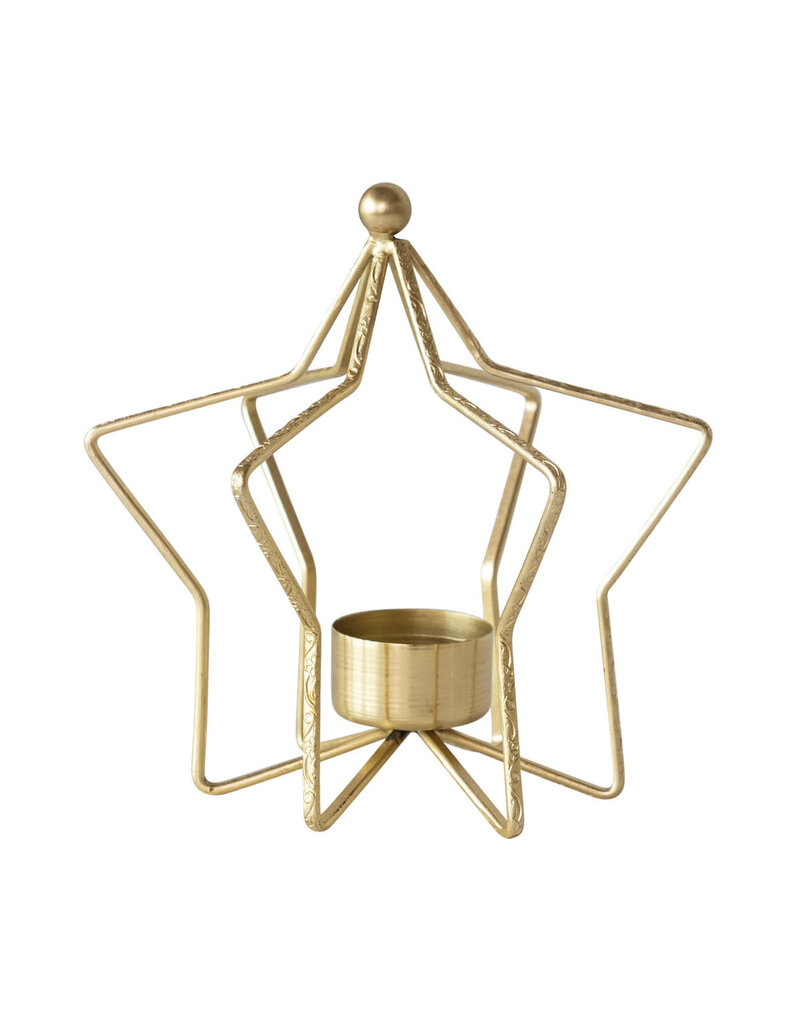 Metal Star Shaped Tealight Holder, Gold Finish