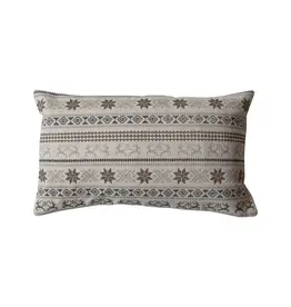 24"L x 15"H Cotton Embroidered Lumbar Pillow w/ Chambray Back
