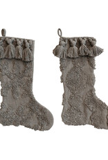 Cotton Slub Stocking w/ Tufting & Tassels, Grey, 2 Styles