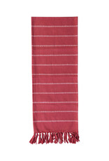 Brushed Cotton Flannel Table Runner w/ Stripes & Fringe, Red & White