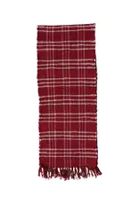 Hand-Woven Cotton Chindi Table Runner w/ Fringe, Red & White Plaid
