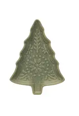 Stoneware Tree Shaped Plate, Matte Reactive Glaze, Green (Each One Will Vary)
