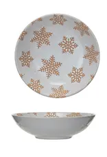 Stoneware Bowl w/ Wax Relief Snowflakes, Reactive Glaze, White (Each One Will Vary)