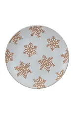 Stoneware Plate w/ Wax Relief Snowflakes, Reactive Glaze (Each One Will Vary)