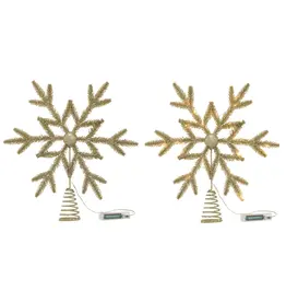 Plastic & Metal LED Snowflake Tree Topper w/ Glitter, Champagne Color