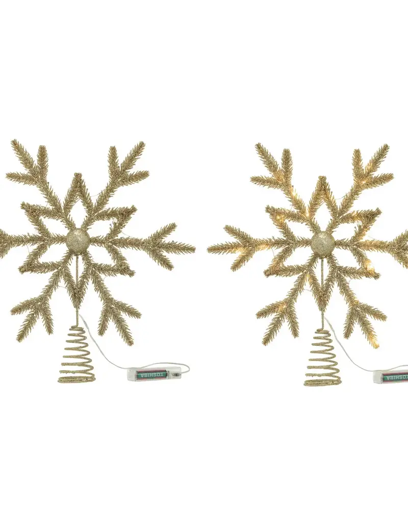 Plastic & Metal LED Snowflake Tree Topper w/ Glitter, Champagne Color