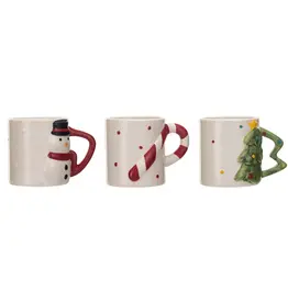 12 oz. Stoneware Holiday Mug w/ Shaped Handle, 3 Styles