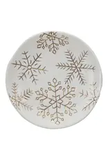 Stoneware Plate w/ Gold Electroplated Snowflakes, White