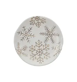 Stoneware Plate w/ Gold Electroplated Snowflakes, White