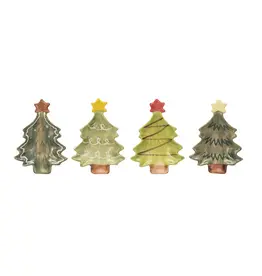 Hand-Painted Stoneware Christmas Tree Dish w/ Star, 4 Styles