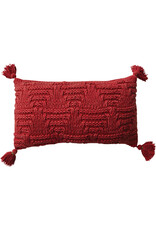 20"L x 12"H Woven Cotton Knit Lumbar Pillow w/ Tassels, Sandwashed Finish, Red