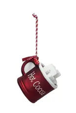 Glass Hot Cocoa Mug Ornament w/ Polka Dot Ribbon "Hot Cocoa", Red & White