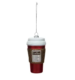Glass "Coffee" To Go Cup Ornament w/ Glitter, Multi Color