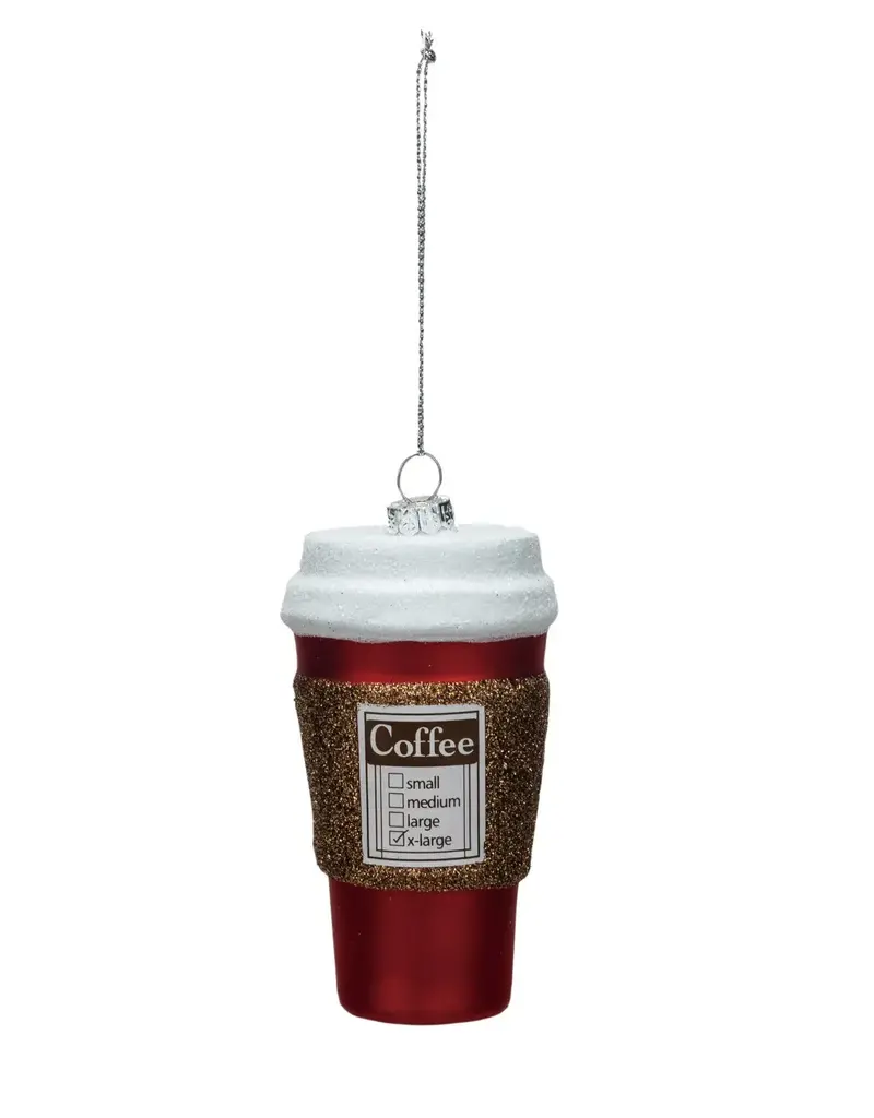 Glass "Coffee" To Go Cup Ornament w/ Glitter, Multi Color