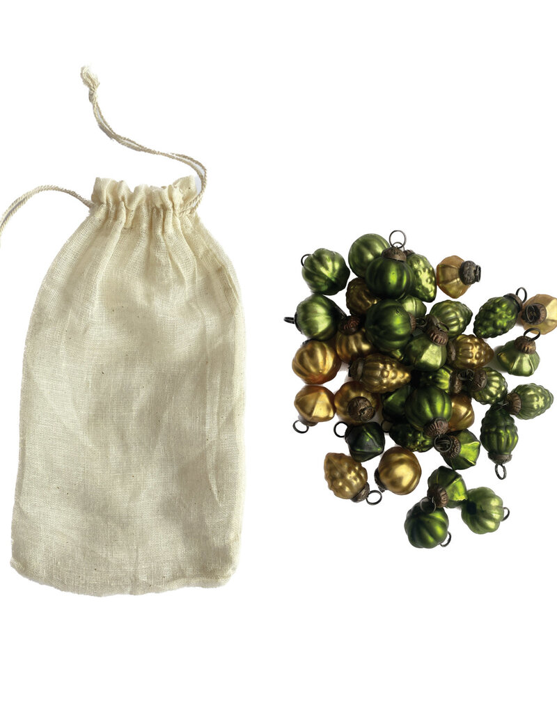 Embossed Recycled Mercury Glass Ornaments in Muslin Bag, Set of 36