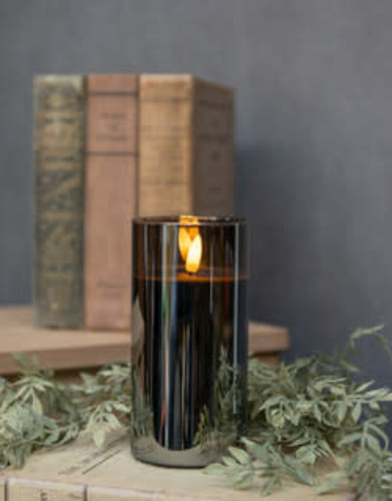 6" Black Glass 3D Flame Candle