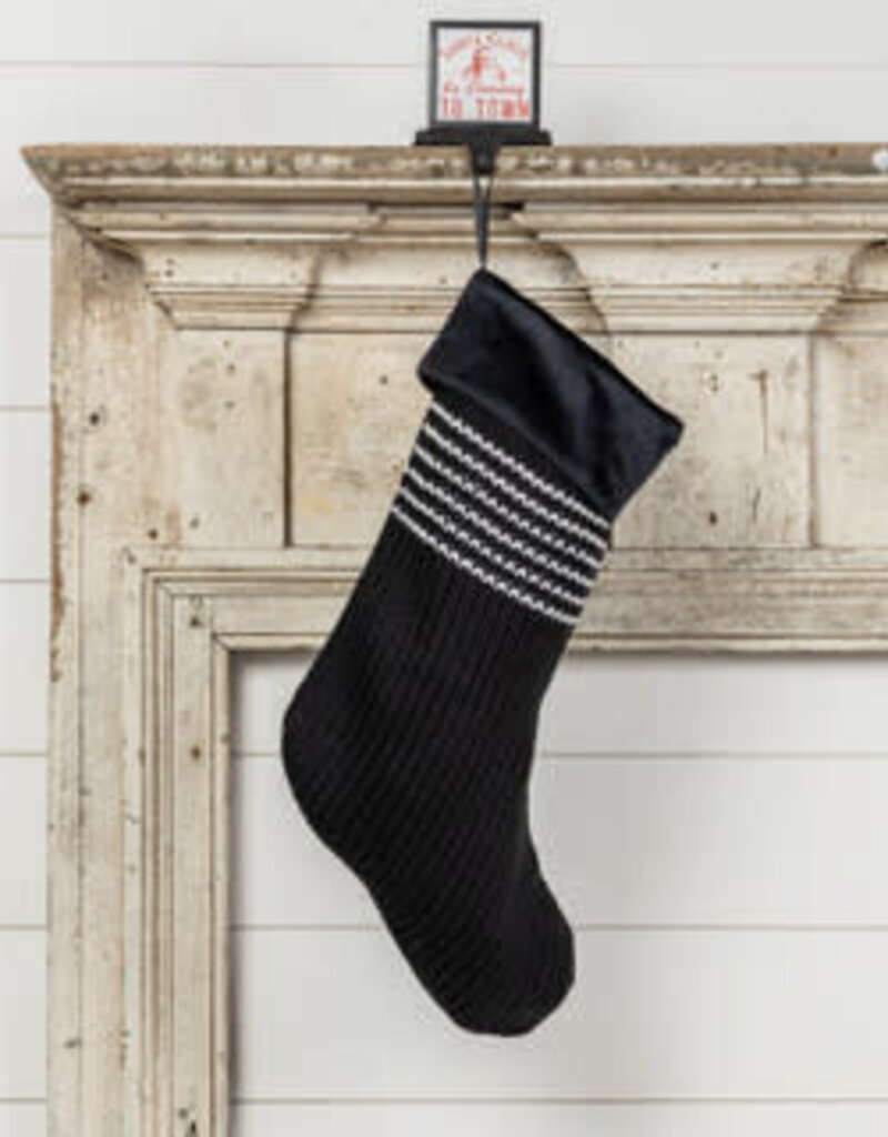 24" Black Stocking w/White Stripes