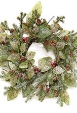 Snowy Fittonia, Pine & Berries Candle Ring, 4.5"