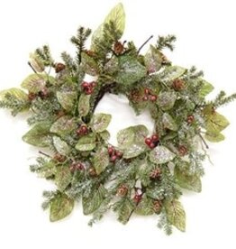 Snowy Fittonia, Pine & Berries Candle Ring, 4.5"