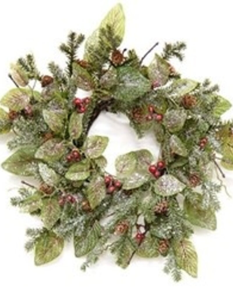 Snowy Fittonia, Pine & Berries Candle Ring, 4.5"