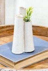 6" Speckle White Triple Vase