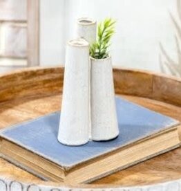 6" Speckle White Triple Vase