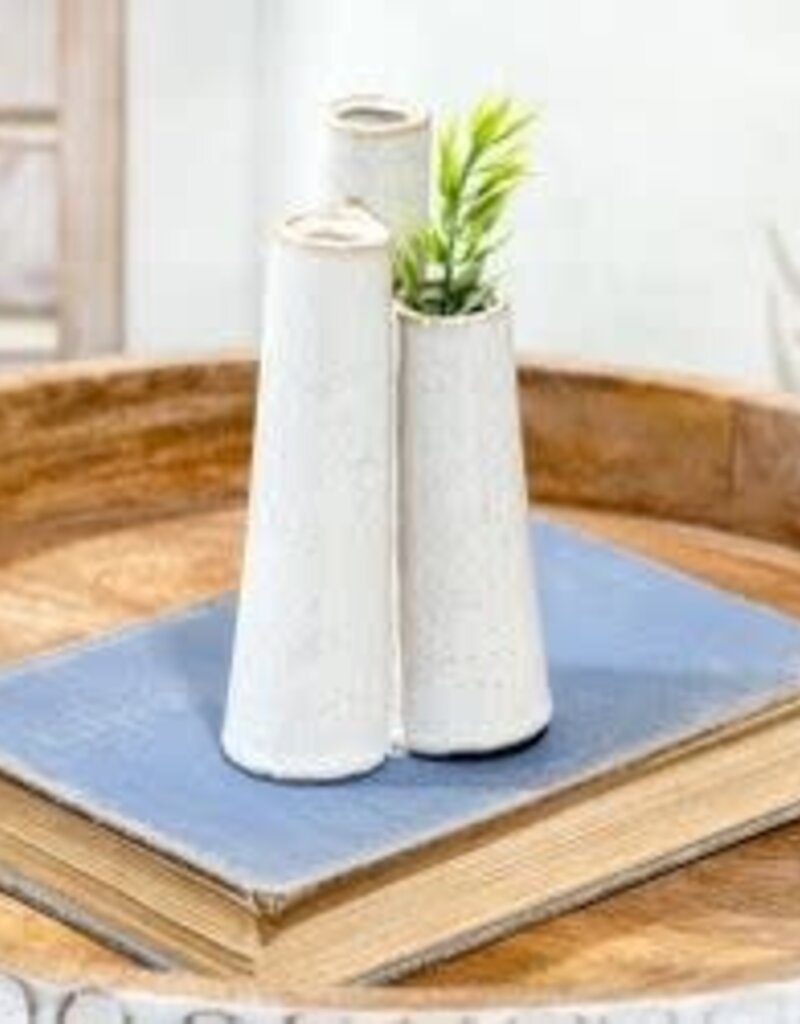 6" Speckle White Triple Vase