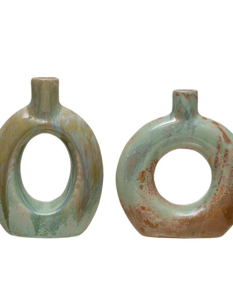 Stoneware CutOut Vase with Glaze, 2 Styles