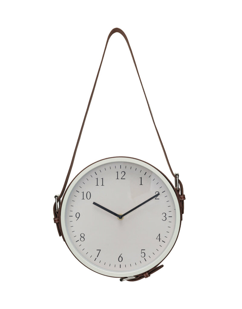 Plastic Hanging Wall Clock w/ Adjustable Leather Strap