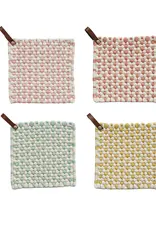 Cotton Crocheted Pot Holder w/ Leather Loop, 4 Styles