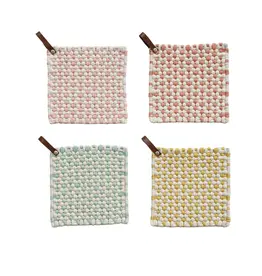 Cotton Crocheted Pot Holder w/ Leather Loop, 4 Styles