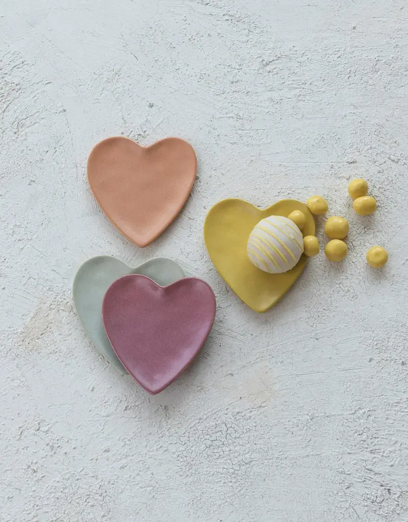 Stoneware Heart Shaped Dish, Matte Finish, 4 Colors