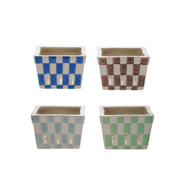 4" Stoneware Berry Basket, 4 check colors