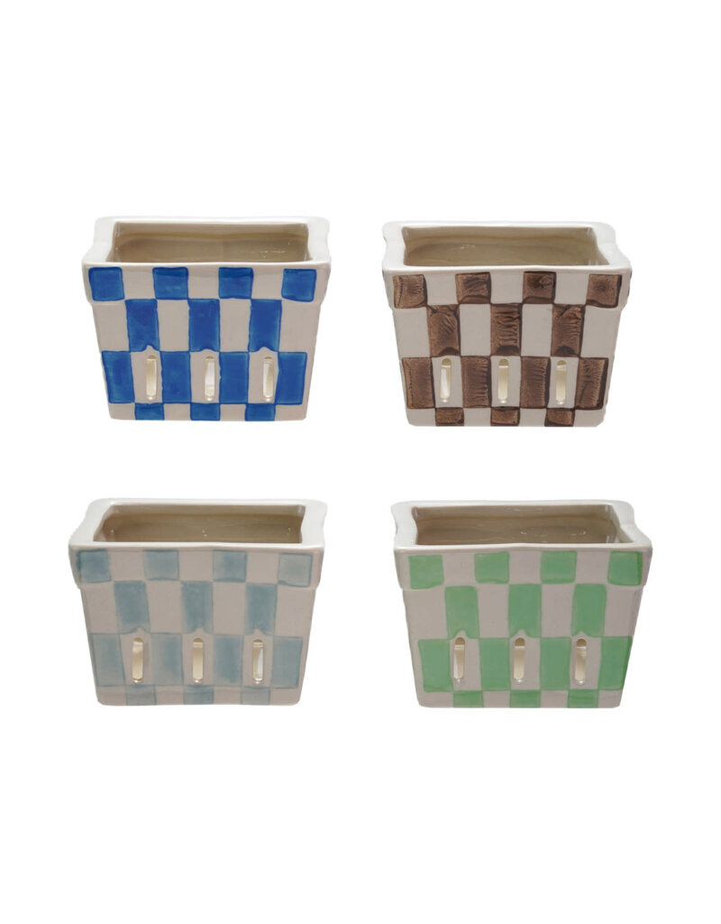 4" Stoneware Berry Basket, 4 check colors