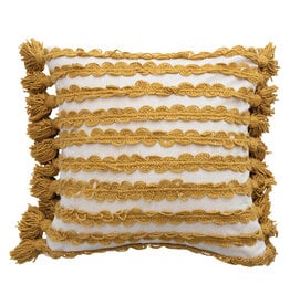 Pillow with Ric Rac Stripes & Tassels, 20"