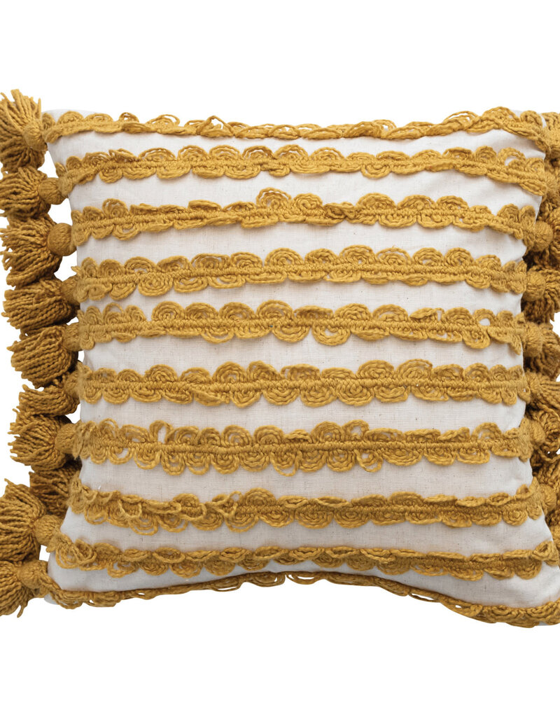 Pillow with Ric Rac Stripes & Tassels, 20"