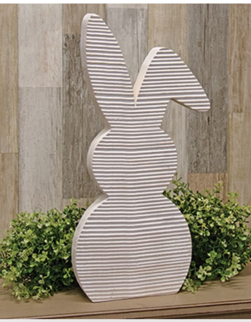 White Corrugated Wooden Bunny Sitter, 18"H