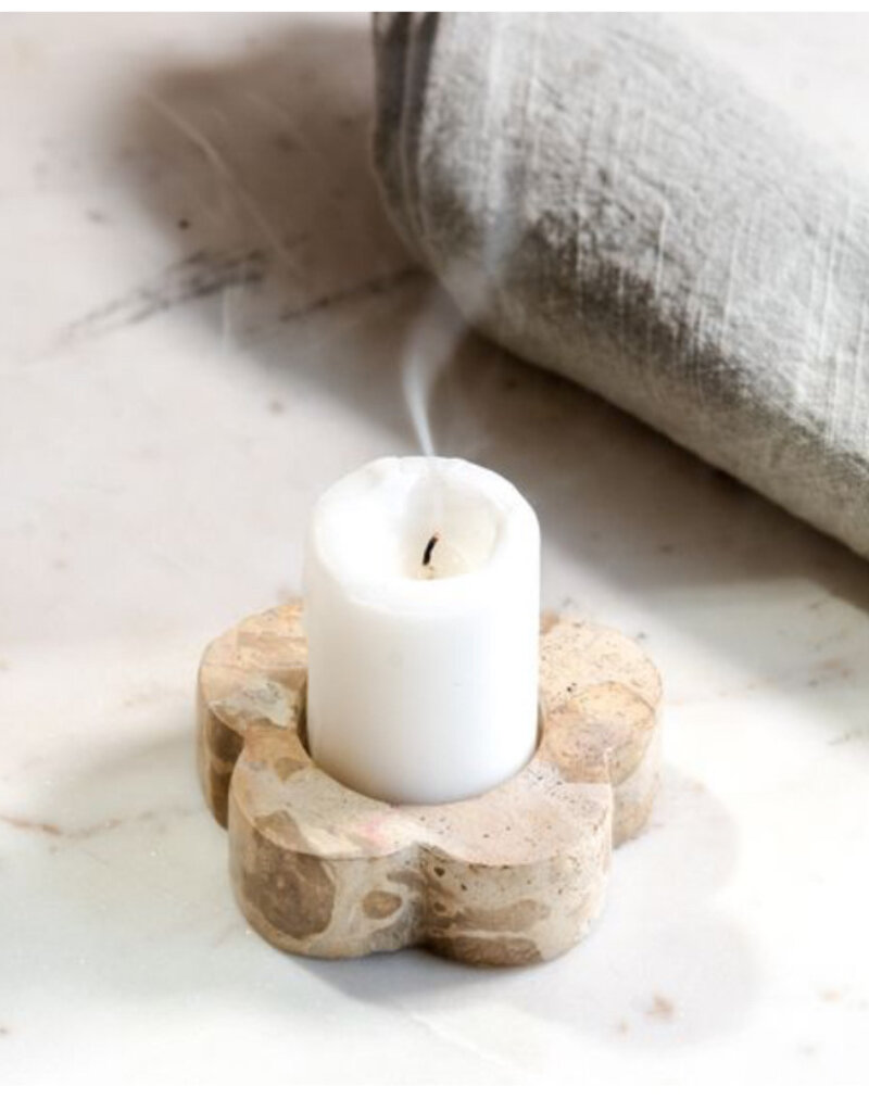 Beige Marble Flower Tealight Holder