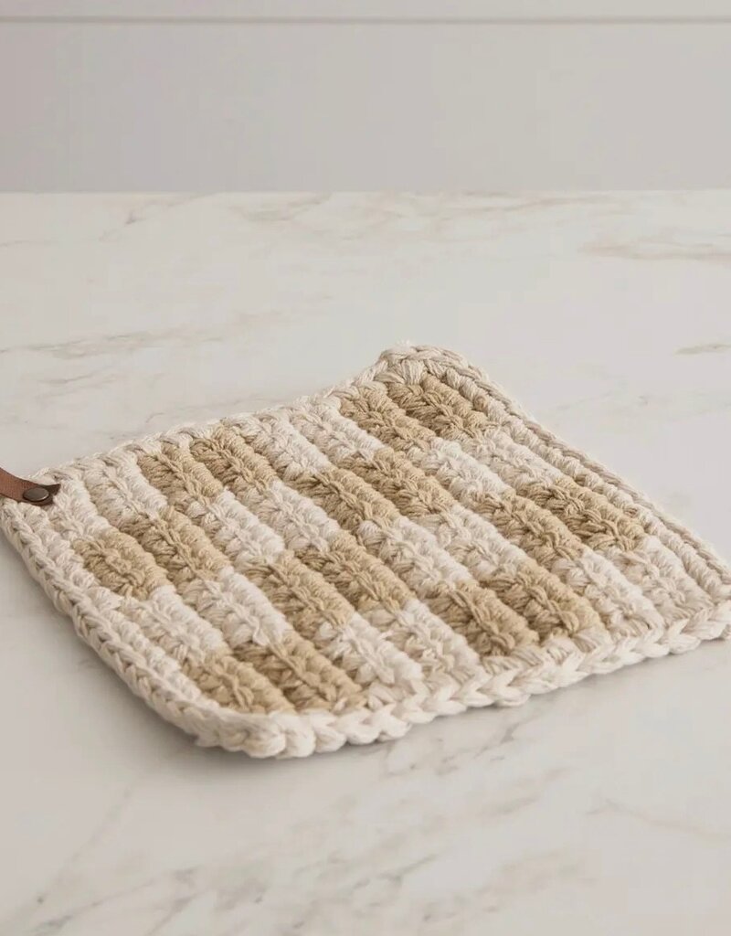 Knitted Tan & Cream Pot Holder