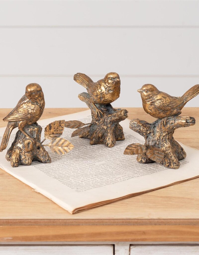 Antiqued Golden Bird Figurines