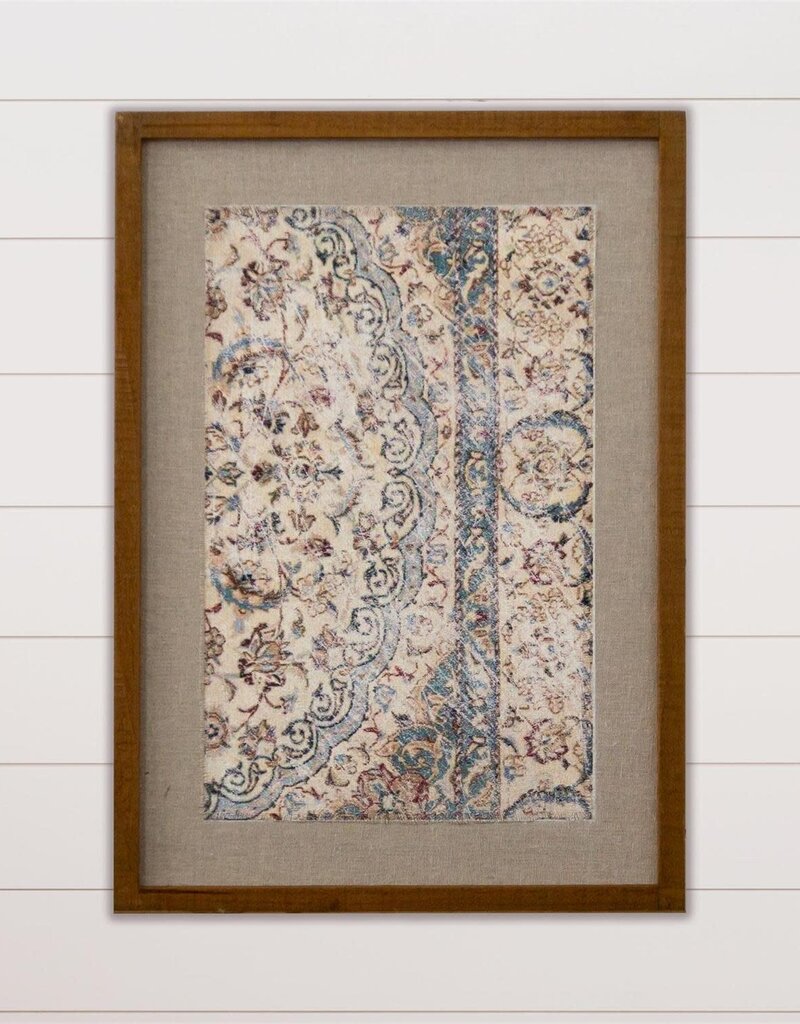 Antiqued Blue Framed Textile Wall Art