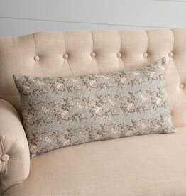 Lumbar Knubby Slub Dusty Blue Floral Pillow