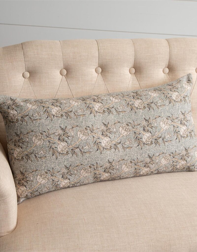 Lumbar Knubby Slub Dusty Blue Floral Pillow