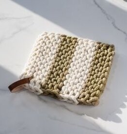 IVORY/SAGE STRIPE KNIT POT HOLDER