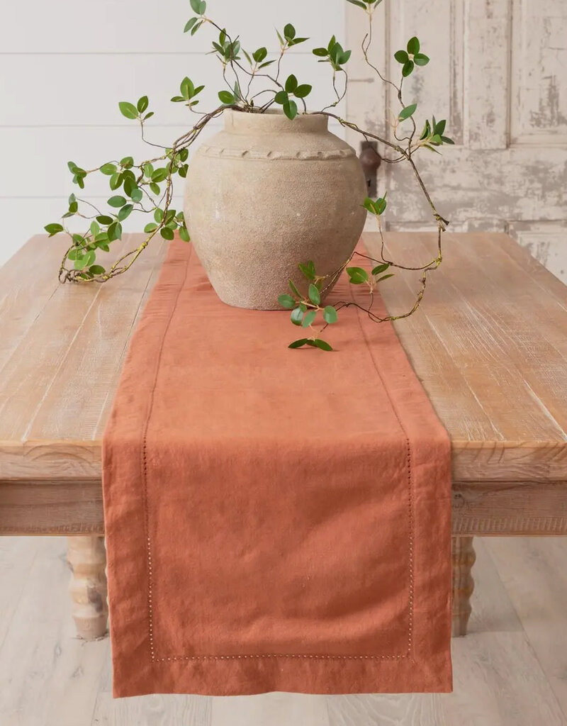 72" Rust Stonewashed Linen Blend Table Runner