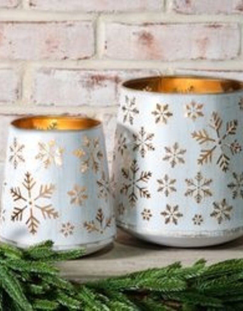 Wht/Gld Tin Snowflake Lanterns